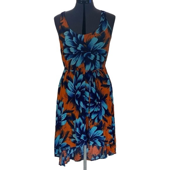 Maeve Dresses & Skirts - Anthropologie MAEVE Sunset Hibiscus Flowy Orange Blue Floral Dress 8 Sleeveless
